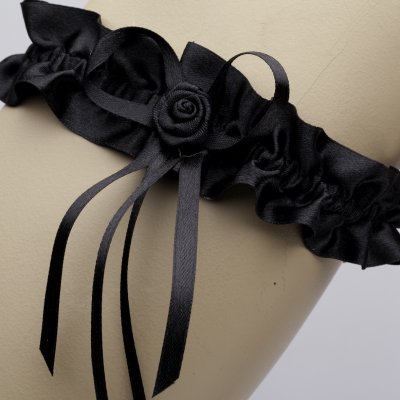 ARCHIVES  - Jarretière mariage en satin noir ruban et fleur de ... : illustration