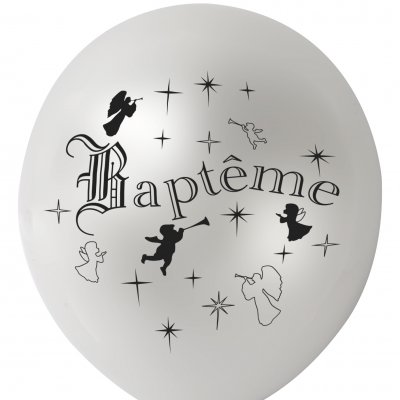 Dco de table Baptme  - 10 Ballons Blancs Bapteme Mtalliss 