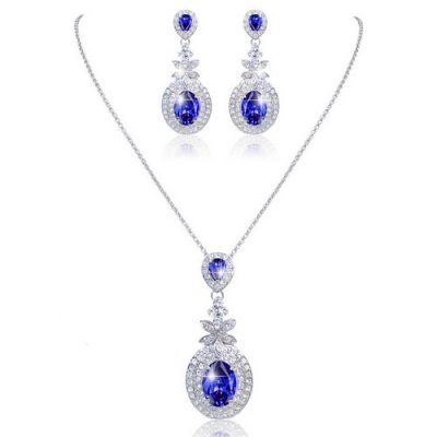 Bijoux de Mariage  - Parure Mariage Bijoux Cristal Bleu  : illustration