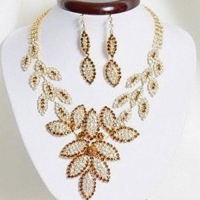 Parure de Soire Mariage  - Parure Mariage Bijoux Dor Cristal Ocre 