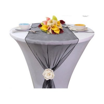 Chemins de table organza  - Chemin de Table Mariage Organza Noir (Lot de 5) : illustration