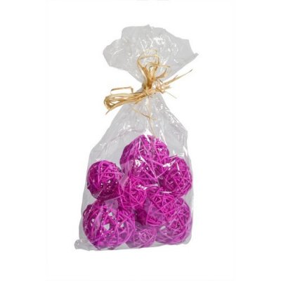 Dco de table Communion  - 9 Boules Rotin  3-4-5 cm Assorties Fuchsia : illustration