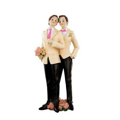 Decoration Mariage  - Figurine Mariage Couple Hommes Smoking Blanc : illustration