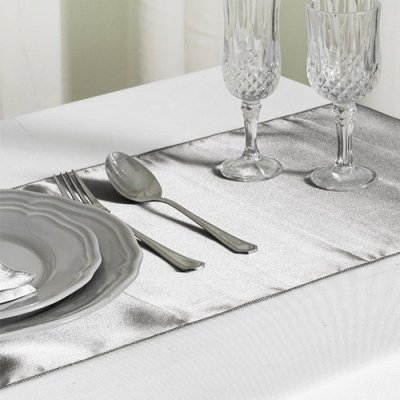 Dcoration de Table Mariage  - Chemin de table mariage satin argent  : illustration