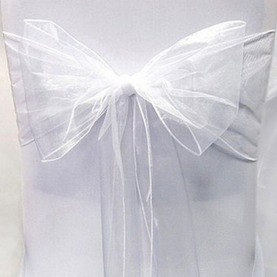 Dcoration de Salle de Mariage  - Noeud de Chaise Mariage Organza Blanc x 10 : illustration