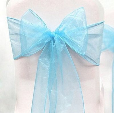 Dcoration de Salle de Mariage  - Noeud de Chaise Mariage Organza Bleu Clair x 10 : illustration