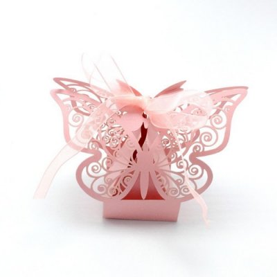 Boite de Dragées  - Boîte à Dragées Papillon Rose x 10 : illustration