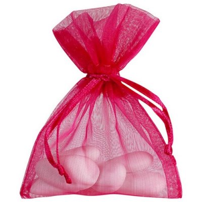 Dco de table Baptme  - Sachet  Drages Organdi Fushia (lot de 10) : illustration