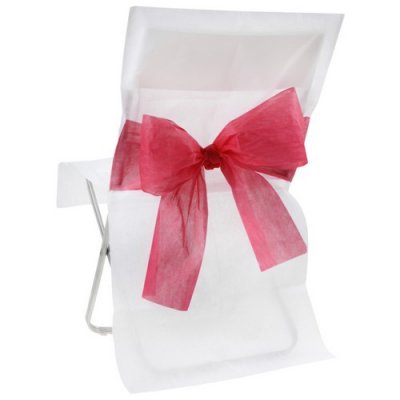 Dcoration de Salle de Mariage  - Housses de Chaise Blanche et Noeud Rouge (Lot de 10) : illustration