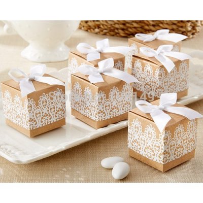 Botes  drages Mariage  - Boite  Drages Kraft Dentelle (Lot de 10) Dco Mariage : illustration