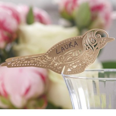 ARCHIVES  - Marque place Mariage Oiseau Or (Lot de 10)  : illustration