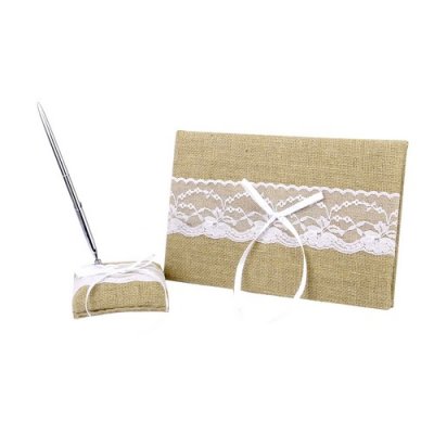 Accessoires De Mariage  - Livre d'Or de Mariage Vintage Kraft et Dentelle Blanche  : illustration