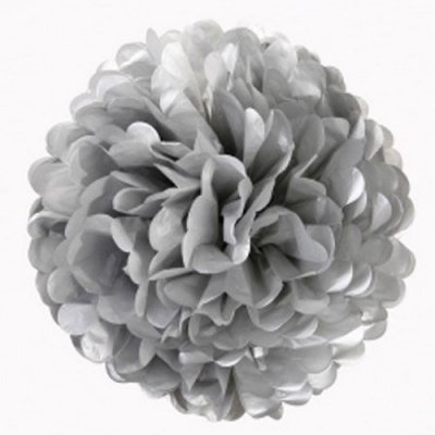 Dcoration de Communion  - 3 boules Pompons Fleurs en Papier de Soie Gris 45 ... : illustration