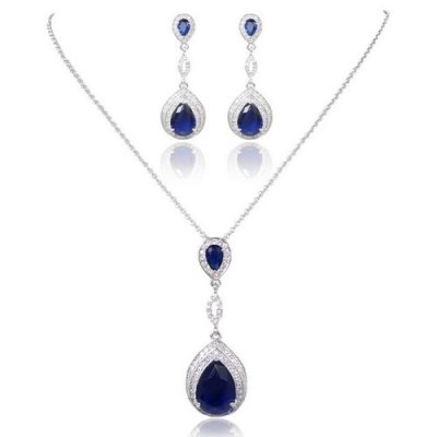 Parures de mariage en cristal  - Parure Bijoux Mariage Plaqu Argent Zirconium Bleu ... : illustration