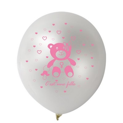 Dcoration de Baptme  - Ballons Bapteme mtal Blanc Ourson Rose C'est une ... : illustration