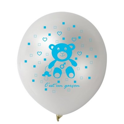 Dcoration de Baptme  - Ballons Bapteme mtal Blanc Ourson Bleu C'est un Garon ... : illustration