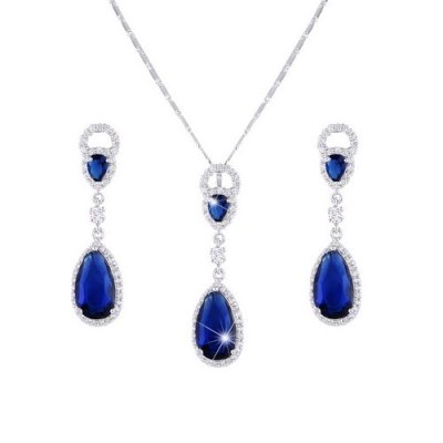 ARCHIVES  - Parure Mariage Bijoux Argenté Cristal Bleu Royal : illustration