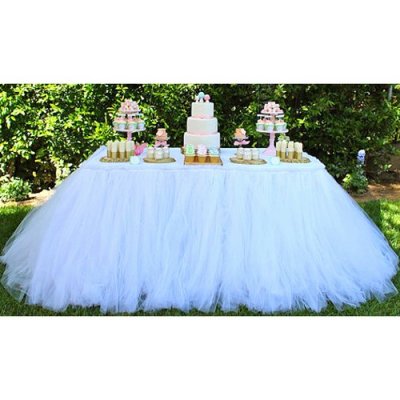 Dcoration de Fte, Anniversaire, Mariage, Baptme  - Jupe de Table Mariage en Tulle Blanc  : illustration