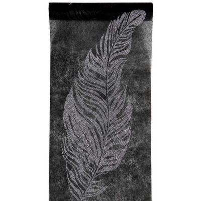 Plumes Dcoration Mariage  - Chemin de table plume paillet - noir : illustration