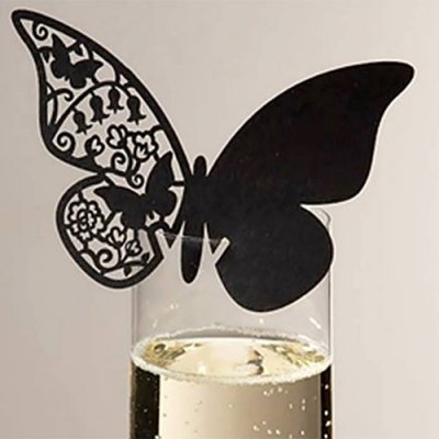 Dcoration de Table Mariage  - Marque-place Papillon Dentelle noir (lot de 10) : illustration