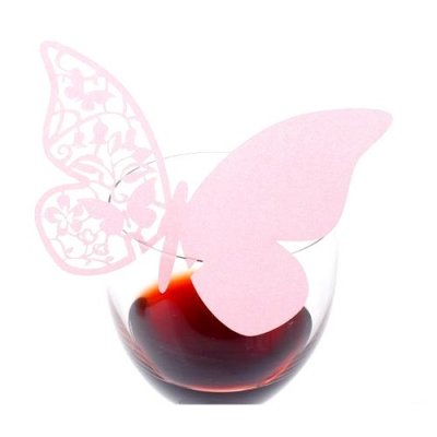 Dco de table Communion  - Marque-place Papillon Dentelle rose (lot de 10) : illustration