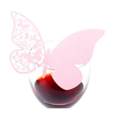 Papillons dcoration mariage  - Marque-place Papillon Dentelle rose (lot de 10) : illustration