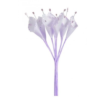 Décoration de Table Mariage  - 12 Fleurs arums pailletés lilas 11 cm : illustration
