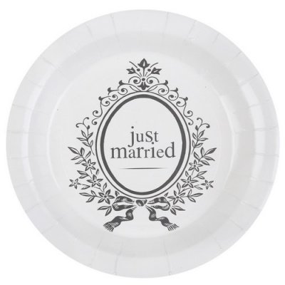 Mariage thme vintage  - Assiettes jetables thme Just Married : illustration