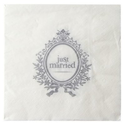 Serviettes papier mariage  - Serviettes en papier Just Married blanc : illustration