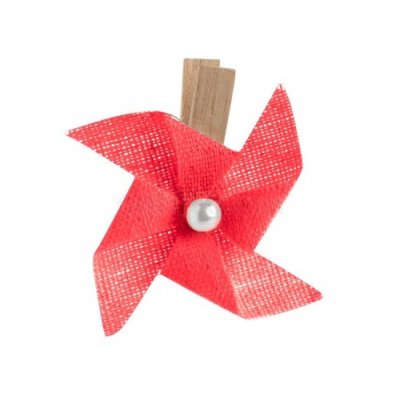 Dcoration de Table  - Moulin  vent rouge perle blanche sur pince (x6) : illustration