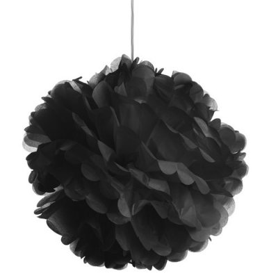 Pompons de mariage  - 3 Boules Pompons fleurs de papier de soie noir  45 ... : illustration