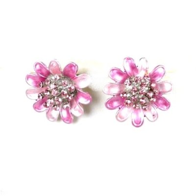 Bijoux de Mariage  - Boucles d'oreilles femme fleur émail rose cristal ... : illustration
