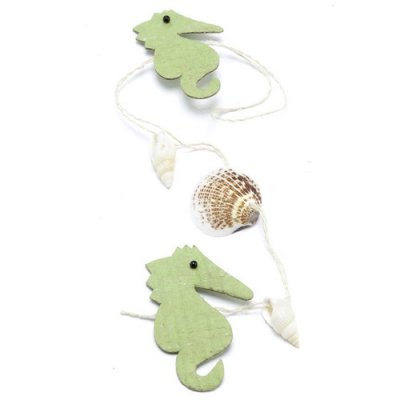 Dcoration de Salle de Mariage  - Guirlande Mer hippocampes vert anis et coquillages : illustration