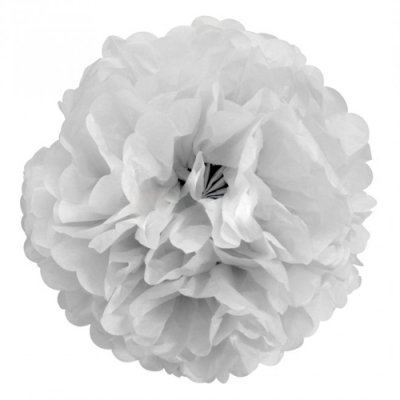 ARCHIVES  - 6 boules pompons fleurs de papier de soie 19 cm blanches  : illustration