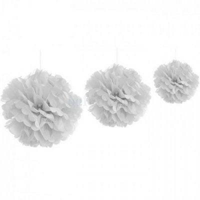 Décoration de Salle de Mariage  - 3 boules pompons fleurs de papier de soie blanc assorties ... : illustration