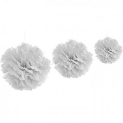 Dcoration de Baptme  - 3 boules pompons fleurs de papier de soie blanc assorties ... : illustration