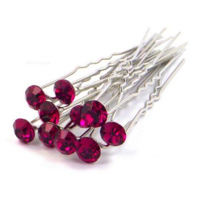 Accessoire de cheveux Mariage  - Lot de 5 pingles pics  chignon mariage cristal fushia : illustration