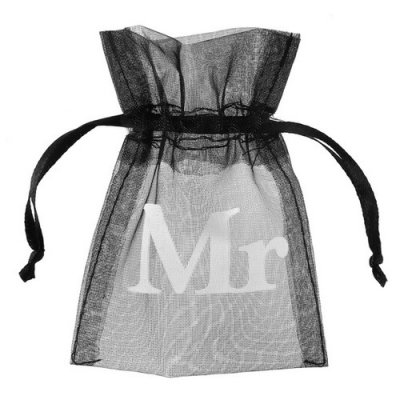 Mariage thme Mr & Mrs  - 10 bourses  drages noires Mr en organdi : illustration