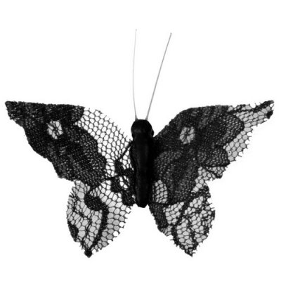Décoration de Table Mariage  - 4 papillons en dentelle noire sur pince : illustration
