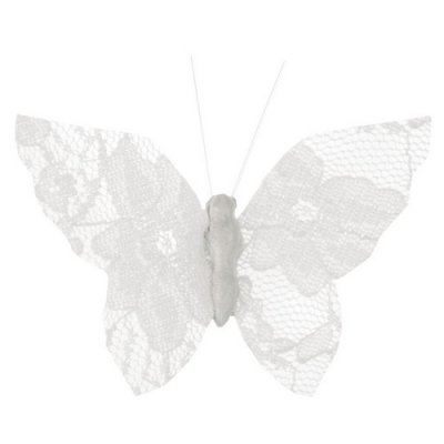 Decoration Mariage  - 4 papillons en dentelle blanche sur pince : illustration