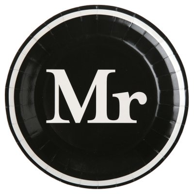 Décoration de Table Mariage  - Assiettes noires en carton Mr (Monsieur) : illustration