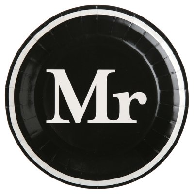 Dcoration de Table Mariage  - Assiettes noires en carton Mr (Monsieur) : illustration