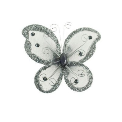 Decoration Mariage  - Papillon Pierre et Paillettes Argent (lot de 10) : illustration