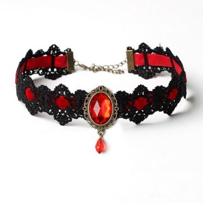 Bijoux de Mariage  - Choker rouge et noir gothique - Collier ras du cou ... : illustration