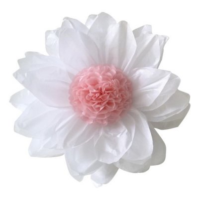 Dcoration de Salle de Mariage  - 2 fleurs en papier de soie blanc et rose : illustration