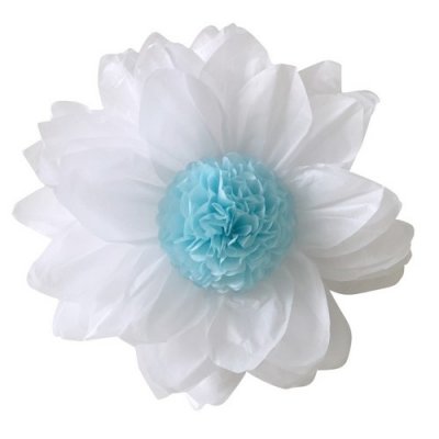 Dcoration de Salle de Mariage  - 2 fleurs en papier de soie blanc et bleu ciel - nuage : illustration