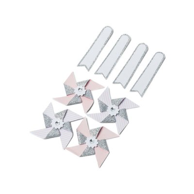 Dco de table Baptme  - 4 tiquettes moulin  vent rose et argent  : illustration