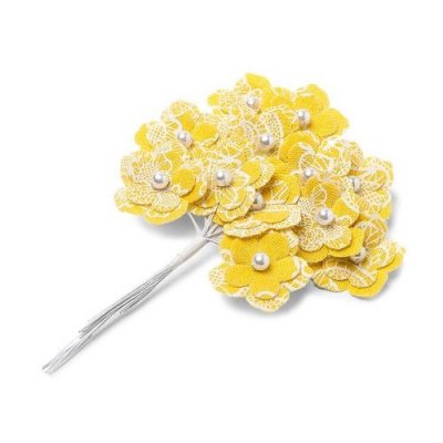 Dco de table Communion  - 12 tiges de fleurs en lin jaune gypsy : illustration