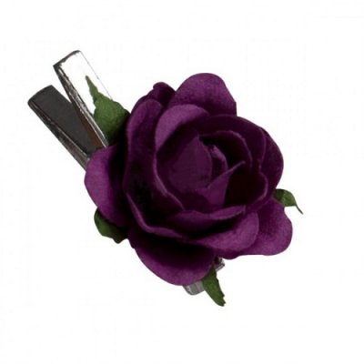Marque-places de Baptme  - 10 roses sur pince argent violet/prune : illustration