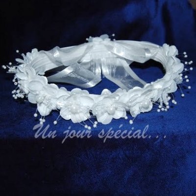 Bijoux de Mariage  - Couronne Enfant Fleur Ruban Satin Blanc  